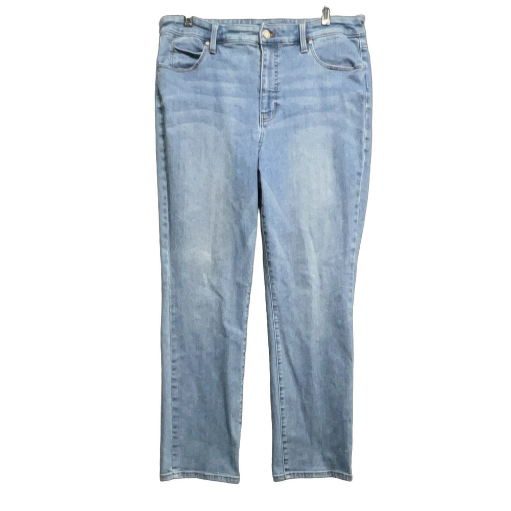 Talbots Flawless High-Waist Straight-Leg Jeans Women 14P Blue Stretch Denim